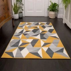 Geometric Yellow And Grey Rug -Kukoon Rugs Store OCHRE 3077 GL11 MILAN 11