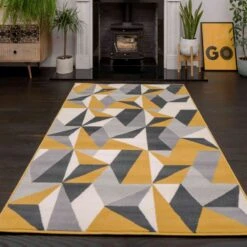 Geometric Yellow And Grey Rug -Kukoon Rugs Store OCHRE 3077 GL11 MILAN 11 5B3 5D
