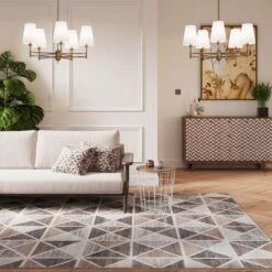 Beige Grey Multi Tile Area Rug -Kukoon Rugs Store Oscar Argyle Beige 08074 living room copy