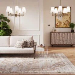 Traditional Distressed Chic Beige Area Rug -Kukoon Rugs Store Oscar Demelza Beige 08059 living room copy