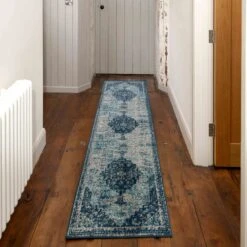 Faded Distressed Navy Blue Oriental Runner Rug -Kukoon Rugs Store Oscar demelza navy 13