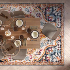Multicolour Medallion Area Rug -Kukoon Rugs Store Oscar joyful multi dining room overhead 2