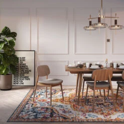 Multicolour Medallion Area Rug -Kukoon Rugs Store Oscar joyful multi dining room side on 3