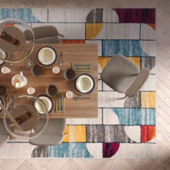 Colourful Wabi Sabi Area Rug -Kukoon Rugs Store Oscar pescara multi dining room overhead 3