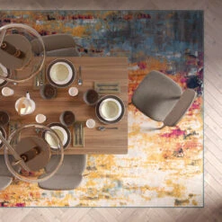 Colourful Paint Abstract Area Rug -Kukoon Rugs Store Oscar ray multi dining room overhead 3