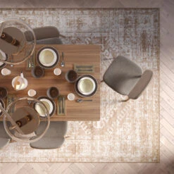 Beige Aztec Living Room Rug -Kukoon Rugs Store Oscar sophia beige dining room overhead 2 copy