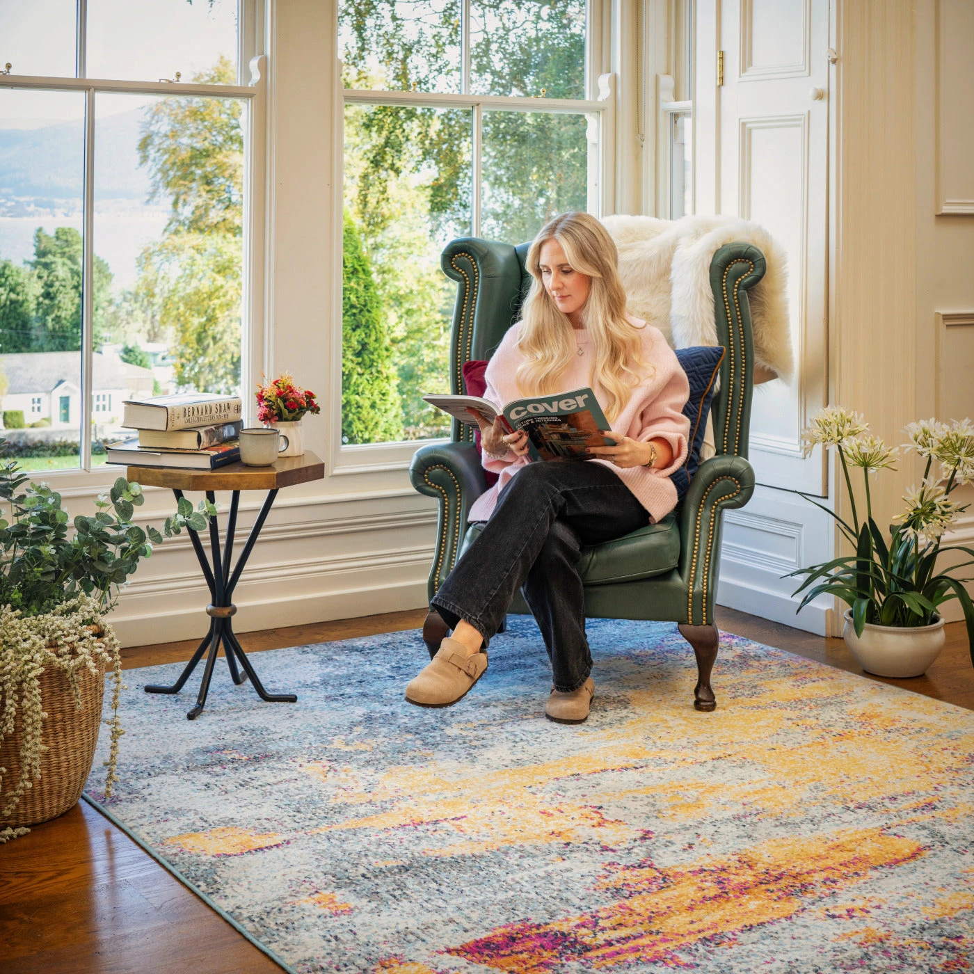 Gold Blue Distressed Living Room Rug - Mia 3 Gold Blue Distressed Living Room Rug - Mia