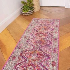 Fuschia Pink Oriental Distressed Runner Rug