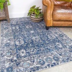 Faded Distressed Navy Oriental Pattern Runner Rug -Kukoon Rugs Store Oscar 202ab 20 78 5B5 5D