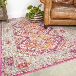 Fuschia Pink Oriental Distressed Rug