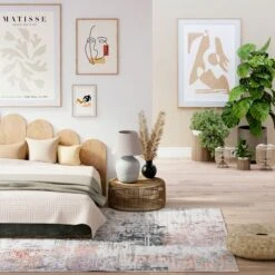 Flatwoven Washable Distressed Muted Coral Rug - Brady -Kukoon Rugs Store Renuu brady bedroom final