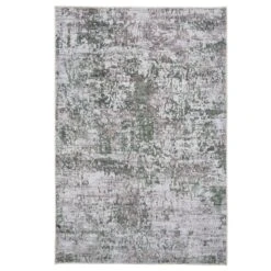 Flatwoven Washable Distressed Green Rug - Kale
