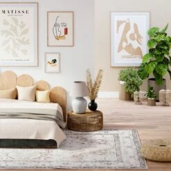 Flatwoven Washable Vintage Ivory Area Rug - Margot -Kukoon Rugs Store Renuu margot bedroom final