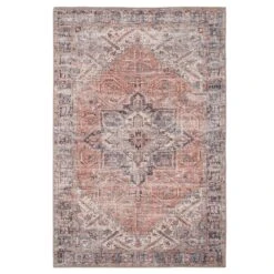 Flatwoven Washable Terracotta Medallion Area Rug - Neeve