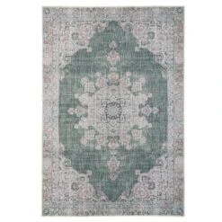 Flatwoven Washable Green Medallion Area Rug - Orion