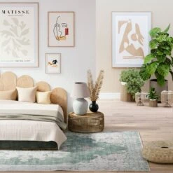 Flatwoven Washable Green Medallion Area Rug - Orion -Kukoon Rugs Store Renuu orion bedroom final