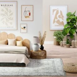 Flatwoven Washable Light Green Bordered Area Rug - Rumi -Kukoon Rugs Store Renuu rummi bedroom final