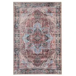 Flatwoven Washable Red Medallion Area Rug - Slaney