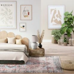 Flatwoven Washable Red Medallion Area Rug - Slaney -Kukoon Rugs Store Renuu slaney bedroom final