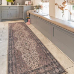 Flatwoven Washable Teal Medallion Area Rug - Caragh -Kukoon Rugs Store Renuu Caragh Hall Runner Kitchen Beige Autumn 24 00177