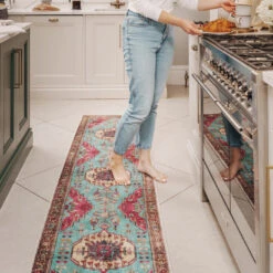 Flatwoven Washable Vibrant Teal Pink Boho Runner - Clarissa -Kukoon Rugs Store Renuu Clarissa Room web Runner 1