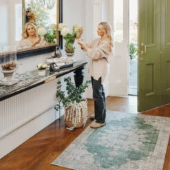 Flatwoven Washable Green Medallion Area Rug - Orion -Kukoon Rugs Store Renuu OrionRoom web