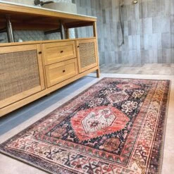 Flatwoven Washable Terracotta Distressed Boho Rug - Perla -Kukoon Rugs Store Renuu Perla Multicolour Bathroom Rug