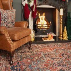 Flatwoven Washable Red Distressed Traditional Rug - Savanna 25 Flatwoven Washable Red Distressed Traditional Rug - Savanna -Kukoon Rugs Store Renuu Savanna Room web 20