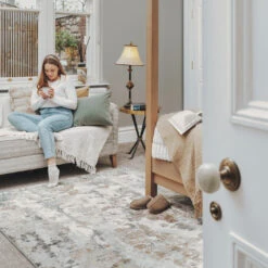 Soft Modern Blue Grey Painted Canvas Effect Rugs - Artist 18 Soft Modern Blue Grey Painted Canvas Effect Rugs - Artist -Kukoon Rugs Store Riveria Artist Room web 2