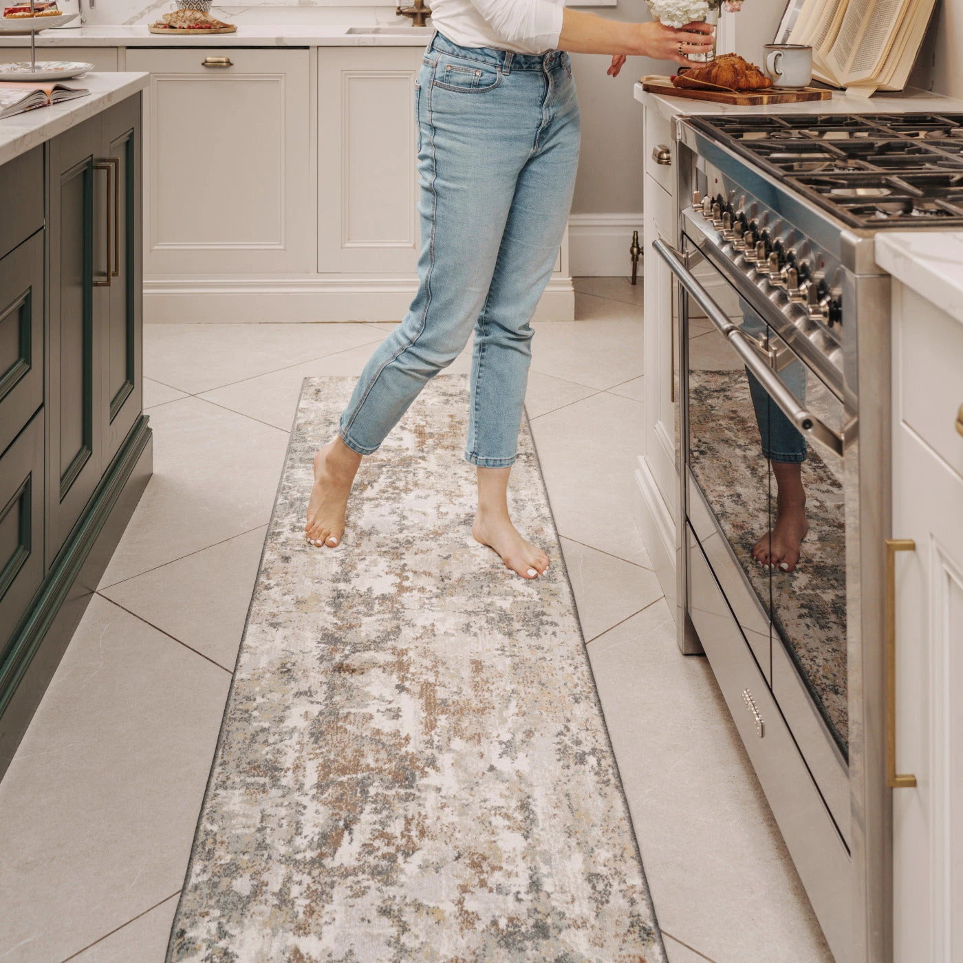 Soft Modern Blue Grey Painted Canvas Effect Rugs - Artist 8 Soft Modern Blue Grey Painted Canvas Effect Rugs - Artist - Image 6