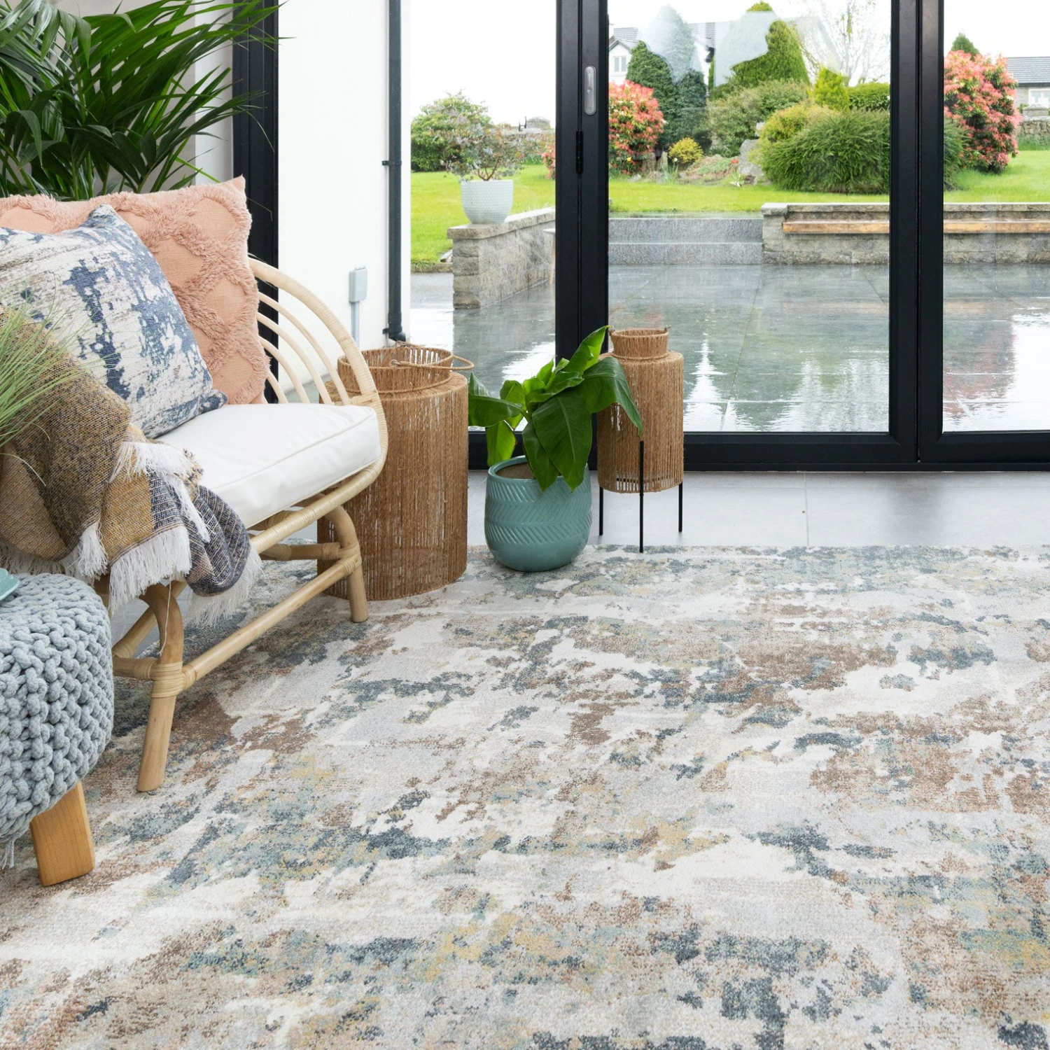 Soft Modern Blue Grey Painted Canvas Effect Rugs - Artist 6 Soft Modern Blue Grey Painted Canvas Effect Rugs - Artist - Image 4