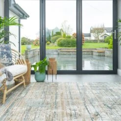 Soft Modern Blue Distressed Scratched Effect Rugs - Scatter 15 Soft Modern Blue Distressed Scratched Effect Rugs - Scatter -Kukoon Rugs Store RivieraScatterBlue3