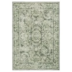 Soft Washable Green Motif Rug - Pippa