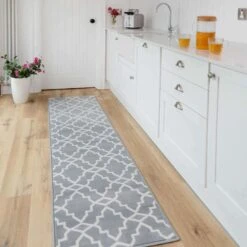 Grey Trellis Hallway Runner Rug