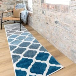 Fresh Trellis Blue Living Runner Rug