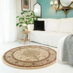 Traditional Cream Bordered Round Rug -Kukoon Rugs Store Traditional 20Bordered 20Area 20Rugs 20 1 5B1 5D