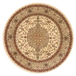 Traditional Cream Bordered Round Rug