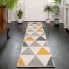 Yellow Grey Geometric Triangle Hall Runner Rug 1 Yellow Grey Geometric Triangle Hall Runner Rug -Kukoon Rugs Store Traiangle 20yellow 20grey 20rug 20 6