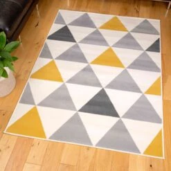 Yellow Grey Geometric Triangle Hall Runner Rug -Kukoon Rugs Store Traiangle 20yellow 20grey 20rug 20 6 5B4 5D