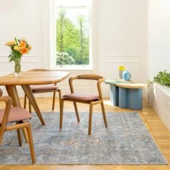 Soft Washable Blue Boho Rug - Clara -Kukoon Rugs Store Washable Clara room web R location 1