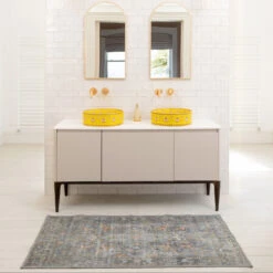 Soft Washable Blue Doormat - Clara -Kukoon Rugs Store Washable Clara room web bathroom S 1 1