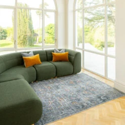 Soft Washable Blue Boho Rug - Clara -Kukoon Rugs Store Washable Clara room web location 1