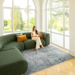 Soft Washable Blue Boho Rug - Clara -Kukoon Rugs Store Washable Clara room web location 2