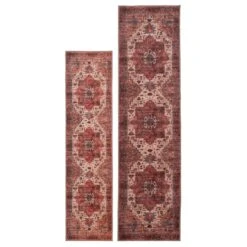 Soft Washable Red Antique Runner - Eliza -Kukoon Rugs Store Washable Eliza Overhead RR RRL SQ