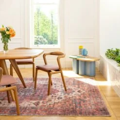 Soft Washable Red Antique Rug - Eliza -Kukoon Rugs Store Washable Eliza room web R location 1