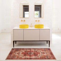 Soft Washable Red Antique Doormat - Eliza 14 Soft Washable Red Antique Doormat - Eliza -Kukoon Rugs Store Washable Elizaroom web bathroom S 3 1