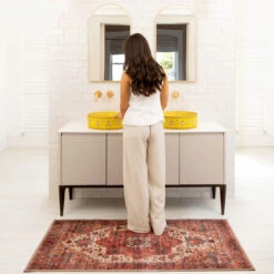 Soft Washable Red Antique Doormat - Eliza 13 Soft Washable Red Antique Doormat - Eliza -Kukoon Rugs Store Washable Elizaroom web bathroom S 4 1