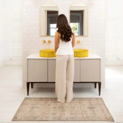 Soft Washable Cream Bathroom Mat - Elnora