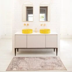 Soft Washable Distressed Bathroom Mat - Ernest -Kukoon Rugs Store Washable Ernest room web bathroom S 1