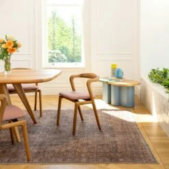 Soft Washable Brown Traditional Rug - Mabel -Kukoon Rugs Store Washable Mabel room web R location 1